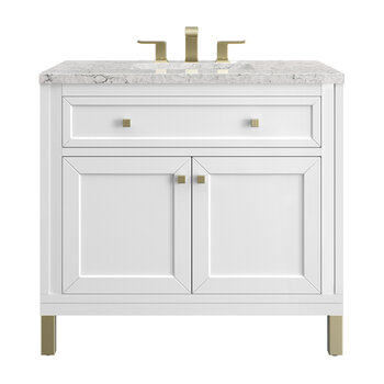 James Martin Furniture Chicago 36'' Single Vanity in Glossy White with 3cm (1-3/8'' ) Thick Eternal Jasmine Pearl Top and Rectangle Undermount Sink