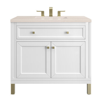 James Martin Furniture Chicago 36'' Single Vanity in Glossy White with 3cm (1-3/8'' ) Thick Eternal Marfil Top and Rectangle Undermount Sink