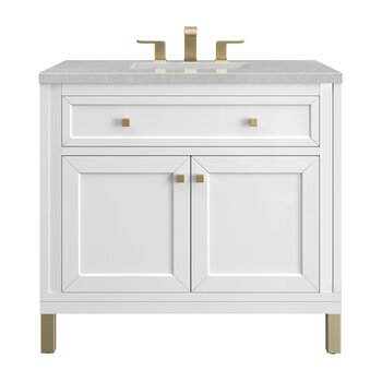 James Martin Furniture Chicago 36'' Single Vanity in Glossy White with 3cm (1-3/8'' ) Thick Eternal Serena Top and Rectangle Undermount Sink