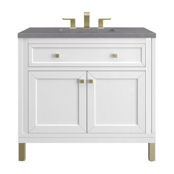 James Martin Furniture Chicago 36'' Single Vanity in Glossy White with 3cm (1-3/8'' ) Thick Grey Expo Top and Rectangle Undermount Sink