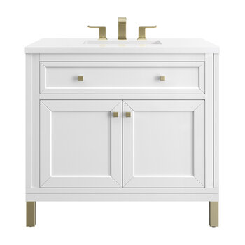 James Martin Furniture Chicago 36'' Single Vanity in Glossy White with 3cm (1-3/8'' ) Thick White Zeus Top and Rectangle Undermount Sink