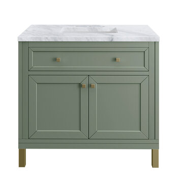 James Martin Furniture Chicago 36'' Single Vanity in Smokey Celadon with 3cm (1-3/8'' ) Thick Carrara Marble Top and Rectangle Undermount Sink