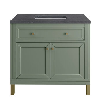 James Martin Furniture Chicago 36'' Single Vanity in Smokey Celadon with 3cm (1-3/8'' ) Thick Charcoal Soapstone Top and Rectangle Undermount Sink