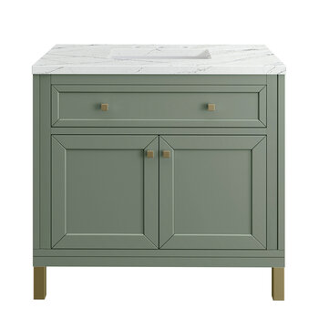 James Martin Furniture Chicago 36'' Single Vanity in Smokey Celadon with 3cm (1-3/8'' ) Thick Ethereal Noctis Top and Rectangle Undermount Sink