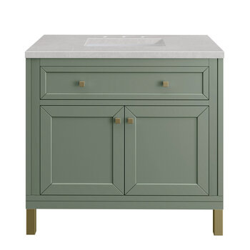 James Martin Furniture Chicago 36'' Single Vanity in Smokey Celadon with 3cm (1-3/8'' ) Thick Eternal Serena Top and Rectangle Undermount Sink