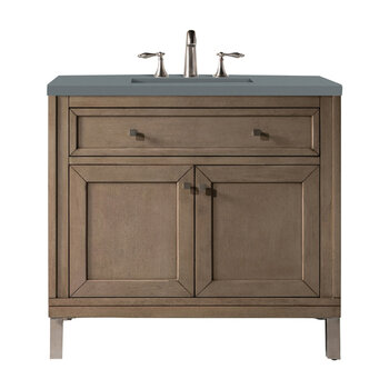 James Martin Furniture Chicago 36'' Single Vanity in Whitewashed Walnut with 3cm (1-3/8'' ) Thick Cala Blue Quartz Top and Rectangle Undermount Sink