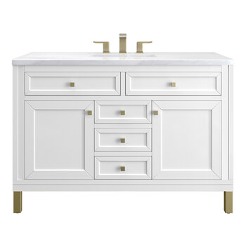 James Martin Furniture Chicago 48'' Single Vanity in Glossy White with 3cm (1-3/8'' ) Thick Arctic Fall Top and Rectangle Undermount Sink