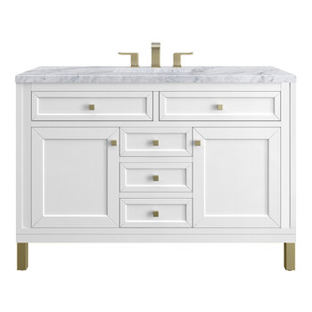 James Martin Furniture Chicago 48'' Single Vanity in Glossy White with 3cm (1-3/8'' ) Thick Carrara Marble Top and Rectangle Undermount Sink