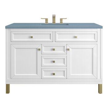 James Martin Furniture Chicago 48'' Single Vanity in Glossy White with 3cm (1-3/8'' ) Thick Cala Blue Top and Rectangle Undermount Sink