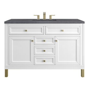 James Martin Furniture Chicago 48'' Single Vanity in Glossy White with 3cm (1-3/8'' ) Thick Charcoal Soapstone Top and Rectangle Undermount Sink