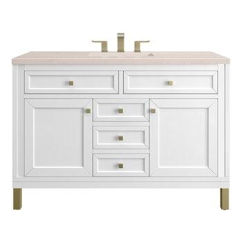 James Martin Furniture Chicago 48'' Single Vanity in Glossy White with 3cm (1-3/8'' ) Thick Eternal Marfil Top and Rectangle Undermount Sink
