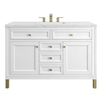 James Martin Furniture Chicago 48'' Single Vanity in Glossy White with 3cm (1-3/8'' ) Thick Ethereal Noctis Top and Rectangle Undermount Sink