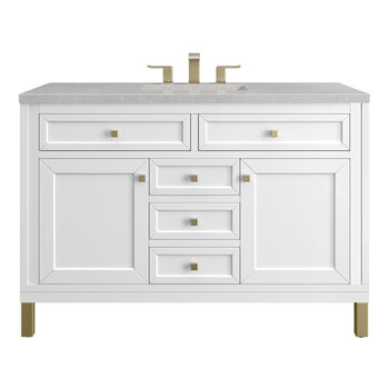 James Martin Furniture Chicago 48'' Single Vanity in Glossy White with 3cm (1-3/8'' ) Thick Eternal Serena Top and Rectangle Undermount Sink