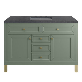 James Martin Furniture Chicago 48'' Single Vanity in Smokey Celadon with 3cm (1-3/8'' ) Thick Charcoal Soapstone Top and Rectangle Undermount Sink