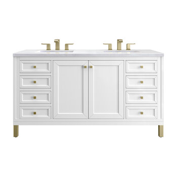 James Martin Furniture Chicago 60'' Double Vanity in Glossy White with 3cm (1-3/8'' ) Thick Arctic Fall Top and Rectangle Undermount Sinks