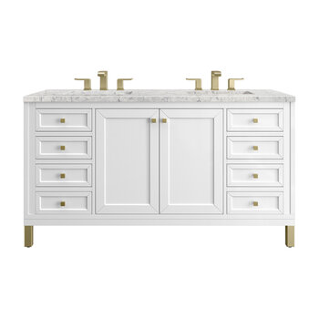 James Martin Furniture Chicago 60'' Double Vanity in Glossy White with 3cm (1-3/8'' ) Thick Eternal Jasmine Pearl Top and Rectangle Undermount Sinks