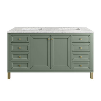 James Martin Furniture Chicago 60'' Double Vanity in Smokey Celadon with 3cm (1-3/8'' ) Thick Eternal Jasmine Pearl Top and Rectangle Undermount Sinks