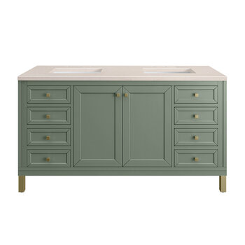 James Martin Furniture Chicago 60'' Double Vanity in Smokey Celadon with 3cm (1-3/8'' ) Thick Eternal Marfil Top and Rectangle Undermount Sinks