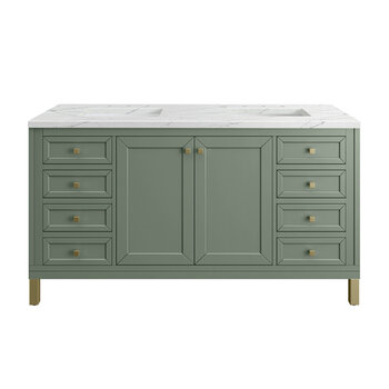James Martin Furniture Chicago 60'' Double Vanity in Smokey Celadon with 3cm (1-3/8'' ) Thick Ethereal Noctis Top and Rectangle Undermount Sinks