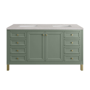 James Martin Furniture Chicago 60'' Double Vanity in Smokey Celadon with 3cm (1-3/8'' ) Thick Eternal Serena Top and Rectangle Undermount Sinks