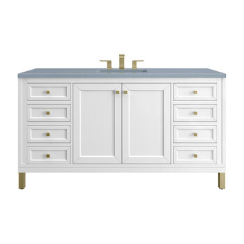 James Martin Furniture Chicago 60'' Single Vanity in Glossy White with 3cm (1-3/8'' ) Thick Cala Blue Top and Rectangle Undermount Sink