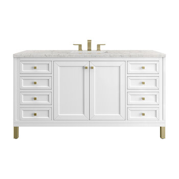James Martin Furniture Chicago 60'' Single Vanity in Glossy White with 3cm (1-3/8'' ) Thick Eternal Jasmine Pearl Top and Rectangle Undermount Sink