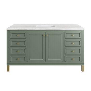 James Martin Furniture Chicago 60'' Single Vanity in Smokey Celadon with 3cm (1-3/8'' ) Thick Arctic Fall Top and Rectangle Undermount Sink