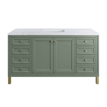 James Martin Furniture Chicago 60'' Single Vanity in Smokey Celadon with 3cm (1-3/8'' ) Thick Carrara Marble Top and Rectangle Undermount Sink