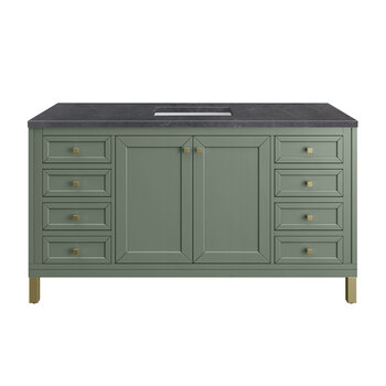 James Martin Furniture Chicago 60'' Single Vanity in Smokey Celadon with 3cm (1-3/8'' ) Thick Charcoal Soapstone Top and Rectangle Undermount Sink