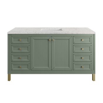 James Martin Furniture Chicago 60'' Single Vanity in Smokey Celadon with 3cm (1-3/8'' ) Thick Eternal Jasmine Pearl Top and Rectangle Undermount Sink
