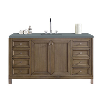 James Martin Furniture Chicago 60'' Single Vanity in Whitewashed Walnut with 3cm (1-3/8'' ) Thick Cala Blue Quartz Top and Rectangle Undermount Sink