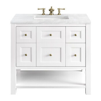 James Martin Furniture Breckenridge 36'' Single Vanity in Bright White with 3cm (1-3/8'') Thick Arctic Fall Countertop and Rectangle Undermount Sink