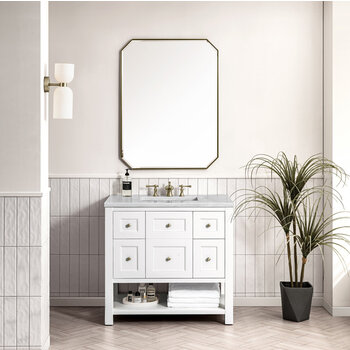 James Martin Furniture Breckenridge 36'' Single Vanity in Bright White with 3cm (1-3/8'') Thick Arctic Fall Countertop and Rectangle Undermount Sink