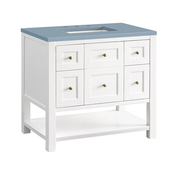 James Martin Furniture Breckenridge 36'' Single Vanity in Bright White with 3cm (1-3/8'') Thick Cala Blue Countertop and Rectangle Undermount Sink