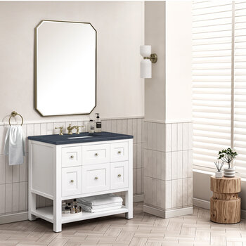James Martin Furniture Breckenridge 36'' Single Vanity in Bright White with 3cm (1-3/8'') Thick Charcoal Soapstone Countertop and Rectangle Sink