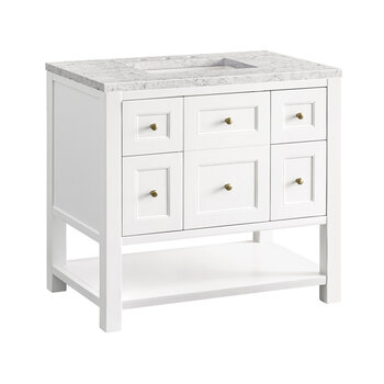 James Martin Furniture Breckenridge 36'' Single Vanity in Bright White with 3cm (1-3/8'') Thick Eternal Jasmine Pearl Countertop and Rectangle Sink