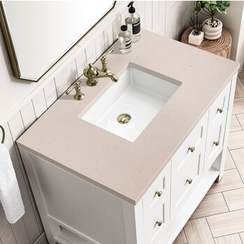 James Martin Furniture Breckenridge 36'' Single Vanity in Bright White with 3cm (1-3/8'') Thick Eternal Marfil Countertop and Rectangle Undermount Sink