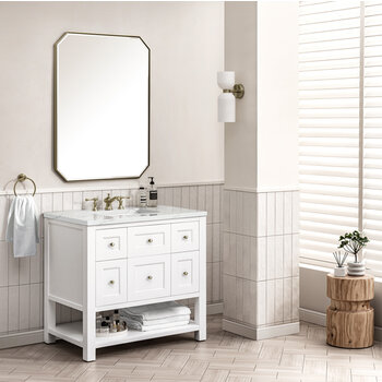 James Martin Furniture Breckenridge 36'' Single Vanity in Bright White with 3cm (1-3/8'') Thick Ethereal Noctis Countertop and Rectangle Undermount Sink