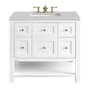 James Martin Furniture Breckenridge 36'' Single Vanity in Bright White with 3cm (1-3/8'') Thick Eternal Serena Countertop and Rectangle Undermount Sink