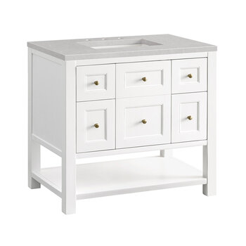 James Martin Furniture Breckenridge 36'' Single Vanity in Bright White with 3cm (1-3/8'') Thick Eternal Serena Countertop and Rectangle Undermount Sink