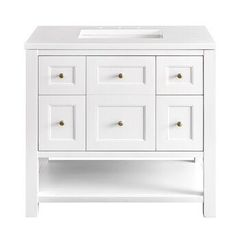 James Martin Furniture Breckenridge 36'' Single Vanity in Bright White with 3cm (1-3/8'') Thick White Zeus Countertop and Rectangle Undermount Sink
