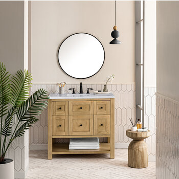 James Martin Furniture Breckenridge 36'' Single Vanity in Light Natural Oak with 3cm (1-3/8'') Thick Arctic Fall Countertop and Rectangle Sink
