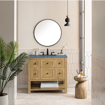 James Martin Furniture Breckenridge 36'' Single Vanity in Light Natural Oak with 3cm (1-3/8'') Thick Cala Blue Countertop and Rectangle Undermount Sink