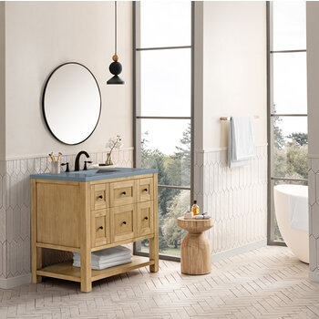 James Martin Furniture Breckenridge 36'' Single Vanity in Light Natural Oak with 3cm (1-3/8'') Thick Cala Blue Countertop and Rectangle Undermount Sink