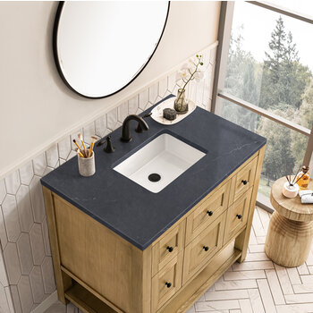 James Martin Furniture Breckenridge 36'' Single Vanity in Light Natural Oak with 3cm (1-3/8'') Thick Charcoal Soapstone Countertop and Rectangle Sink