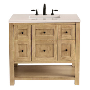 James Martin Furniture Breckenridge 36'' Single Vanity in Light Natural Oak with 3cm (1-3/8'') Thick Eternal Marfil Countertop and Rectangle Sink