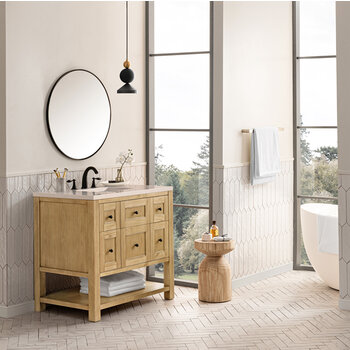 James Martin Furniture Breckenridge 36'' Single Vanity in Light Natural Oak with 3cm (1-3/8'') Thick Eternal Marfil Countertop and Rectangle Sink