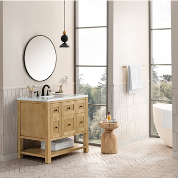 James Martin Furniture Breckenridge 36'' Single Vanity in Light Natural Oak with 3cm (1-3/8'') Thick Ethereal Noctis Countertop and Rectangle Sink