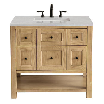 James Martin Furniture Breckenridge 36'' Single Vanity in Light Natural Oak with 3cm (1-3/8'') Thick Eternal Serena Countertop and Rectangle Sink