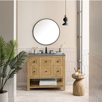 James Martin Furniture Breckenridge 36'' Single Vanity in Light Natural Oak with 3cm (1-3/8'') Thick Grey Expo Countertop and Rectangle Undermount Sink